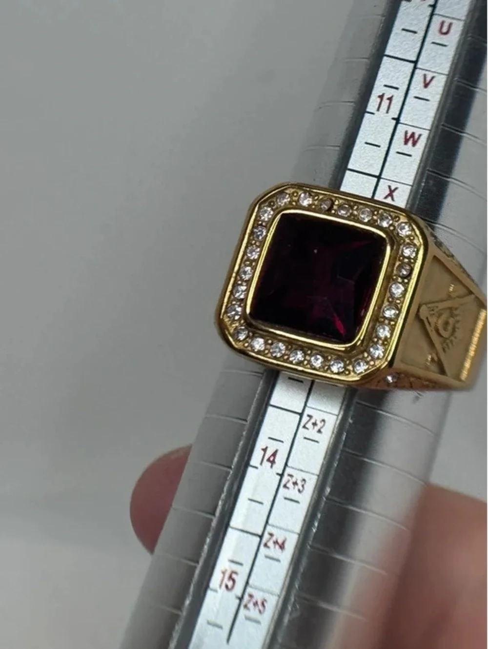 gold tone red CZ statement ring clear accents size 13